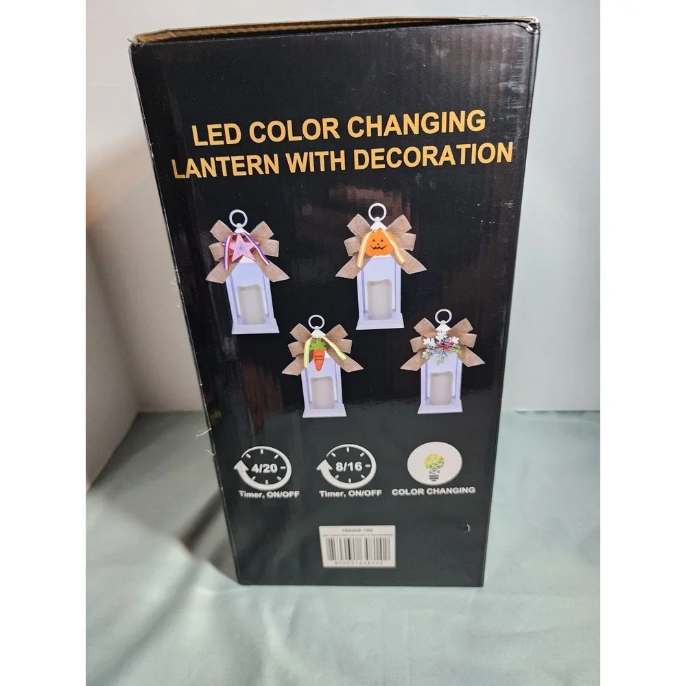 White LED Color Changing Lantern With Decorations Easter Halloween Christmas 4th